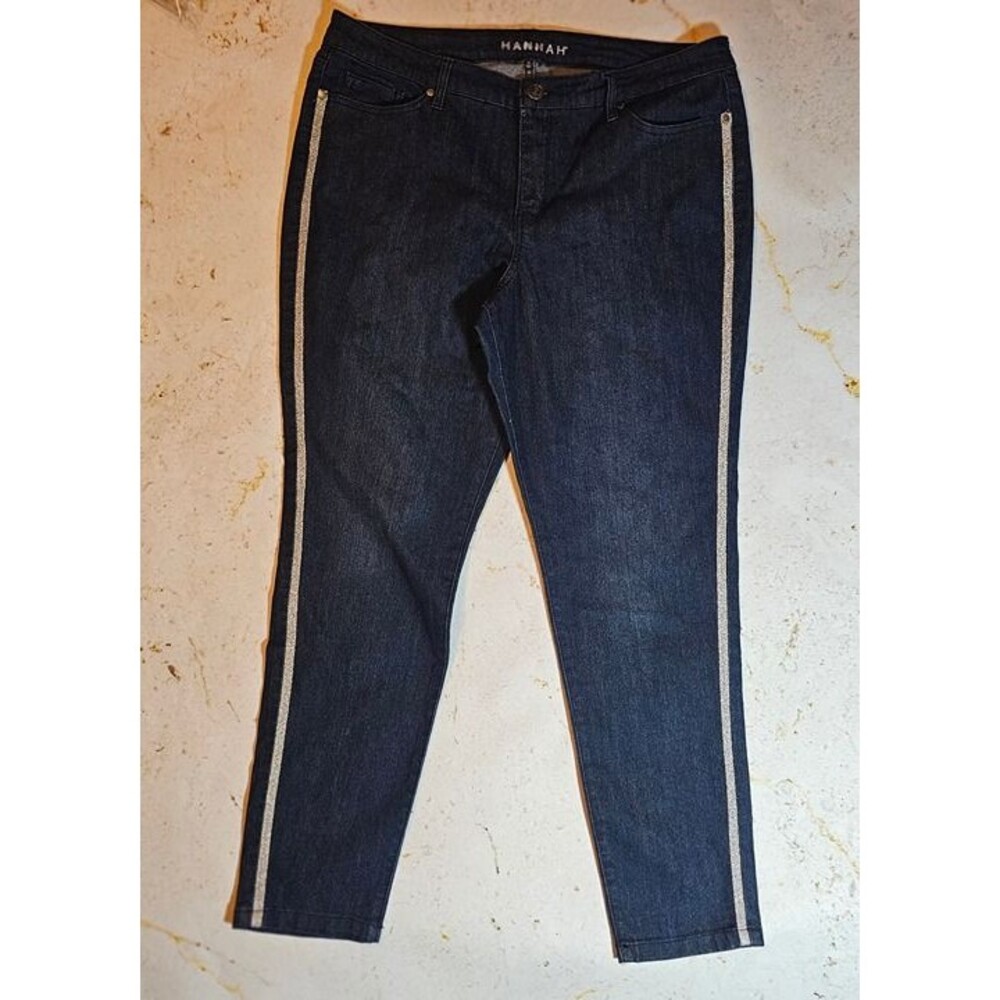 Hannah Jeans Women’s Size 16 | Dark Wash Denim with Silver Side Stripe | EUC